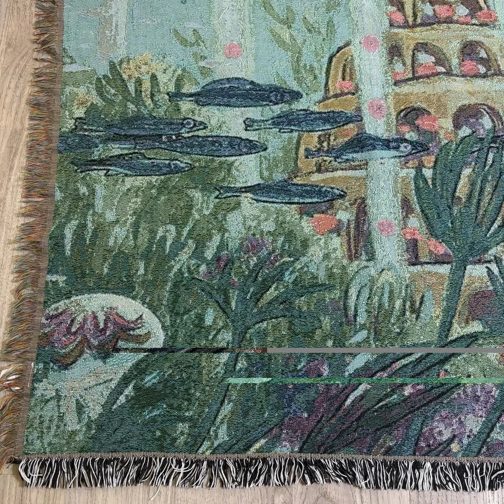 Vintage Disney Ponyo Movie Tapestry Throw Woven Blanket 58x48 Studio Ghibli Rare